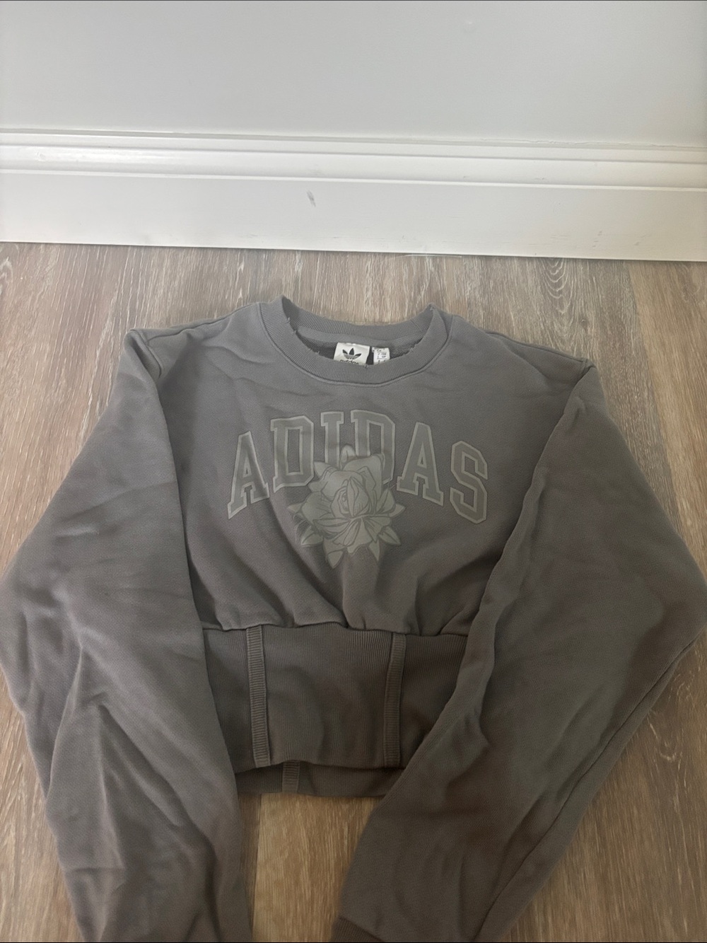 adidas Gray Cropped Crewneck Sweatshirt with Floral Logo